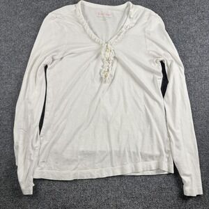 Lilly Pulitzer Shirt Womens Small White Ruffle Henley Long Sleeve Top Soft